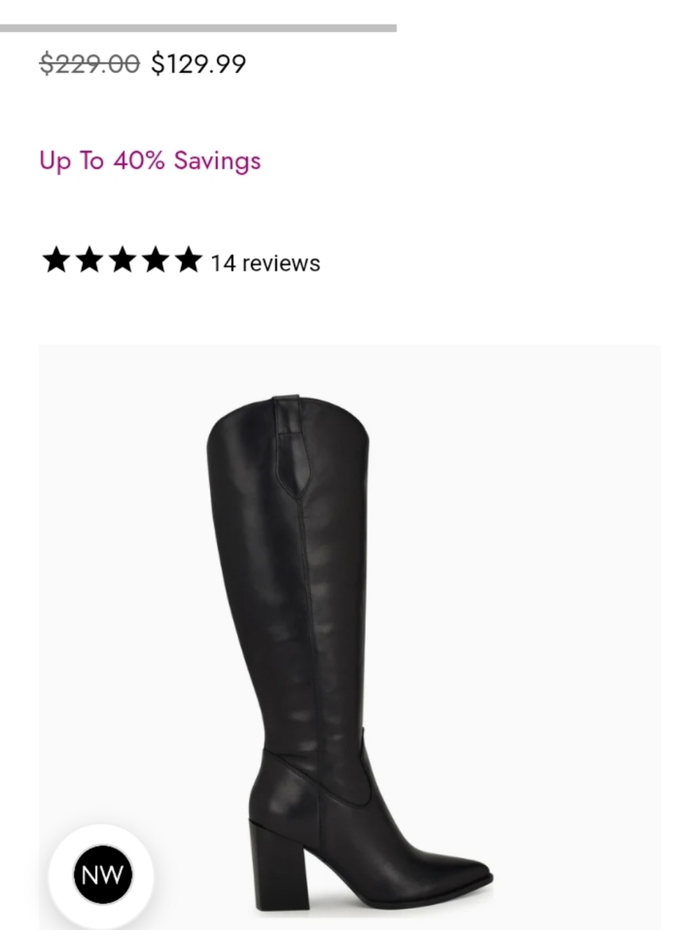 Nine West Brinley Black Leather Knee-High Block Heel Boots